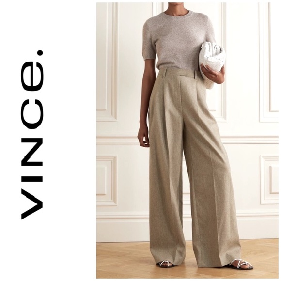 Vince Pants - ince Flannel Pleated Wide Leg Pants, 4